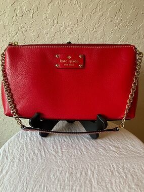 kate spade Red Leather Crossbody with Gold Chain Strap